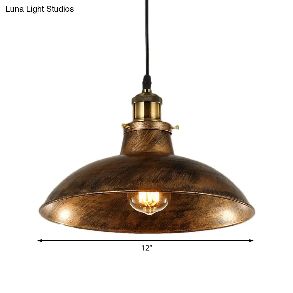DecorBites wrought iron dome pendant light with weathered brass finish and exposed Edison bulb for 110v-120v lighting