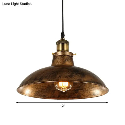 DecorBites wrought iron dome pendant light with weathered brass finish and exposed Edison bulb for 110v-120v lighting