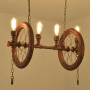 DecorBites™ industrial hanging light kit with vintage bicycle wheels copper pipe fittings and Edison bulbs for dining room island