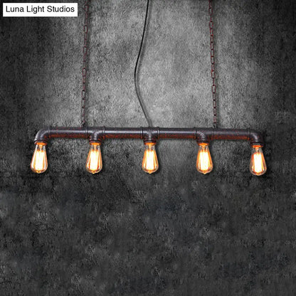 DecorBites™ vintage metallic 5-light indoor island light fixture with black pipes and weathered copper finish bulbs