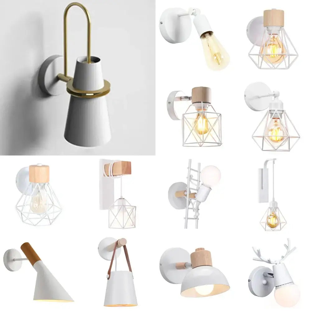 White wall sconce with brass accent and geometric cage design for decorbites industrial led wall bedroom lighting