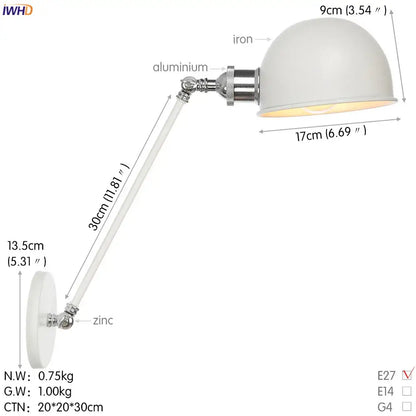 Industrial white and chrome wall sconce with decorbites adjustable swing arm and zinc base for bedroom decor