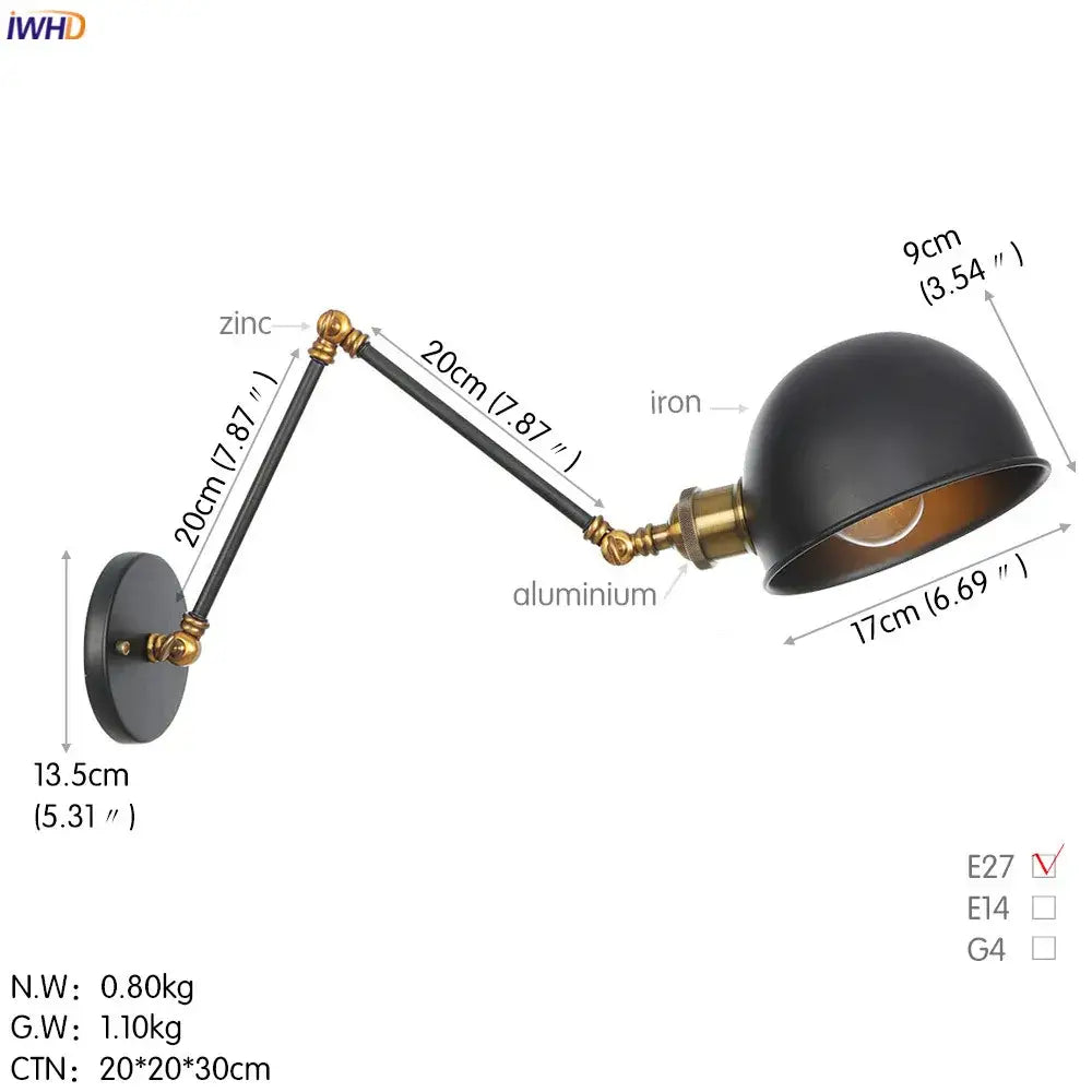 Industrial-style black matte wall sconce with brass accents and decorbites adjustable swing arm for bedroom decor