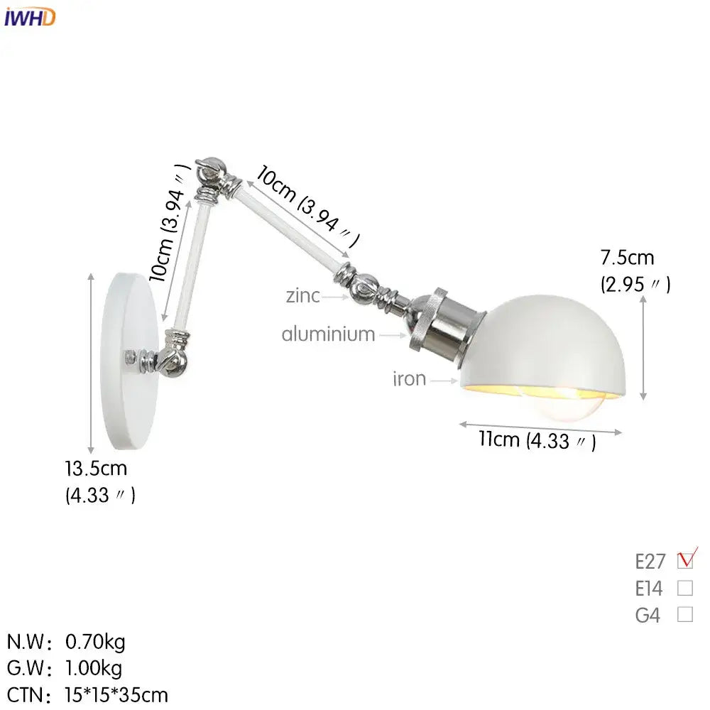 A sleek white dome wall sconce with chrome decorbites adjustable swing arm made of zinc aluminum and iron for bedroom decor