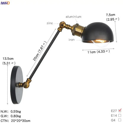 Industrial white and chrome adjustable swing arm wall sconce with matte black shade and brass joints for bedroom decorbites adjustable swing decor