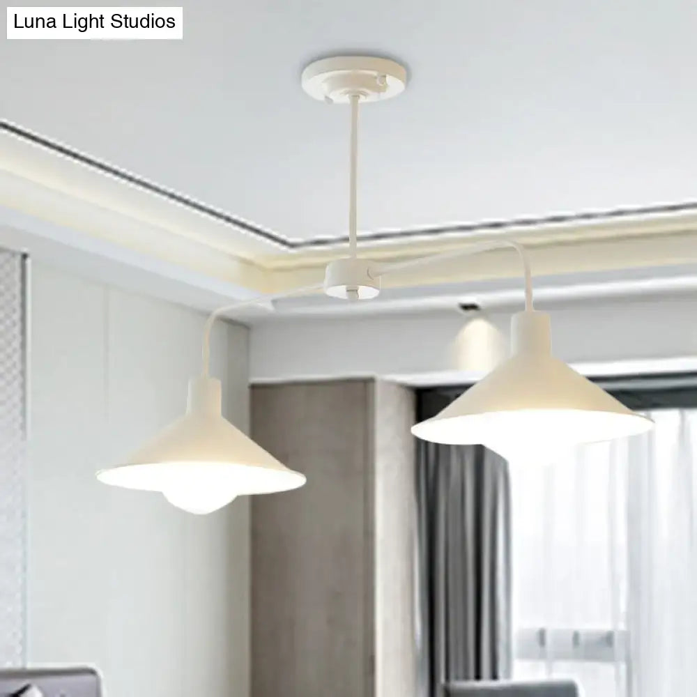 White decorbites™ industrial conic pendant light with angle arm in black and white metal for kitchen island lighting