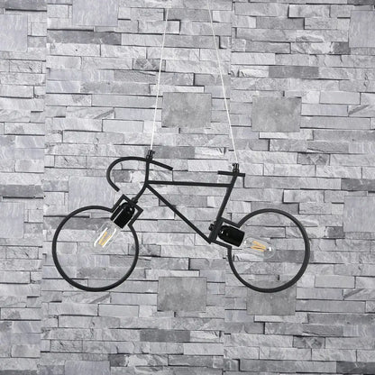Black metal iron bicycle pendant light with exposed filament bulbs for industrial living room decor by decorbites