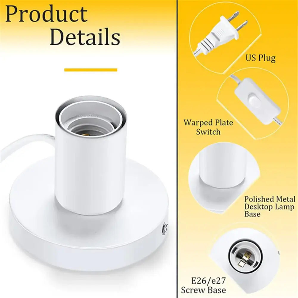 White polished metal lamp base with circular design and e26 e27 screw base for decorbites industrial white table lamp