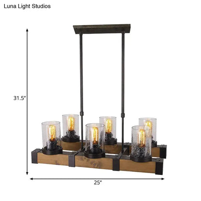 Decorbites traditional dining room pendant light with clear glass cylinders black metal frame and rustic wood accents