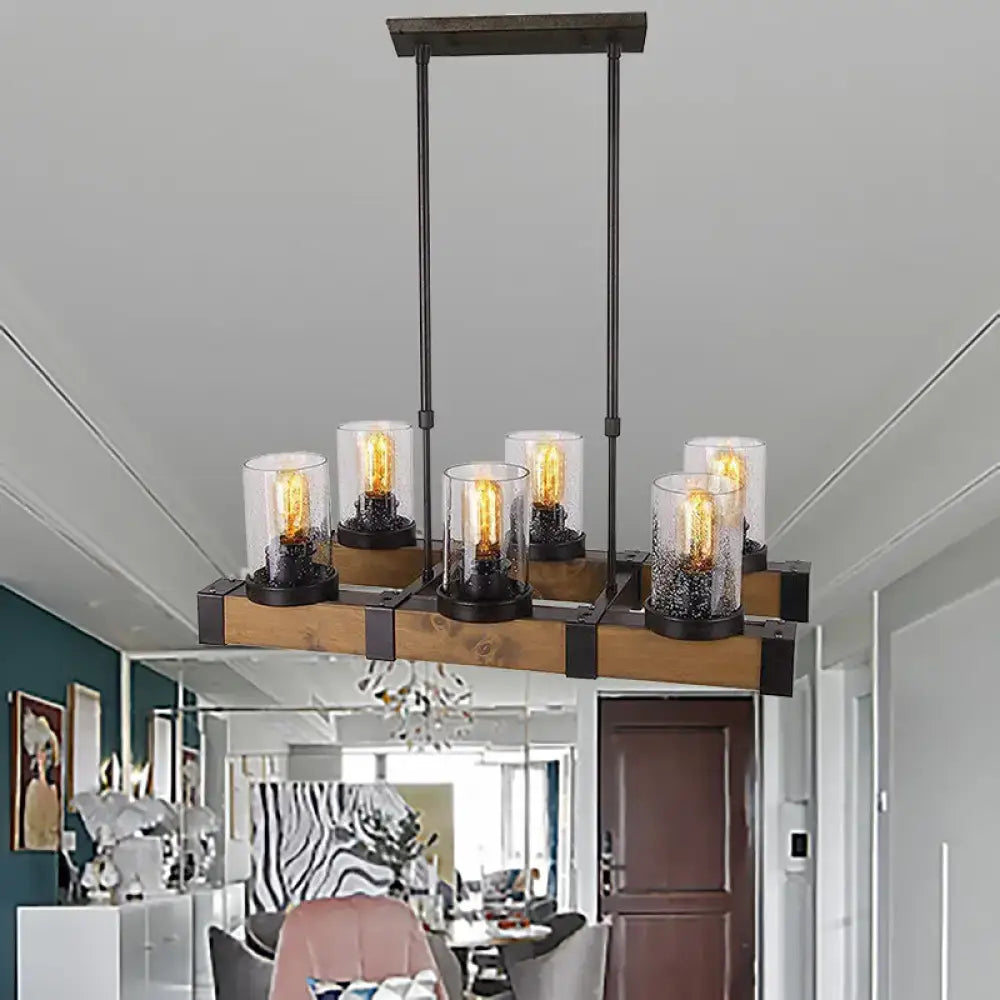 Decorbites traditional dining room pendant light with rustic wooden frame black metal and clear glass cylinders