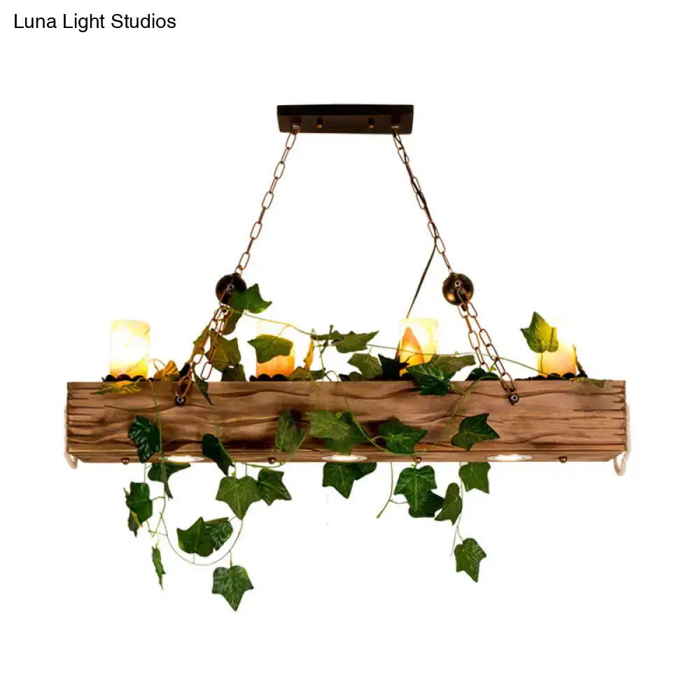 Industrial wood and ivy dining room chandelier with rustic wooden beam fixture width and warm e26 e27 bulbs