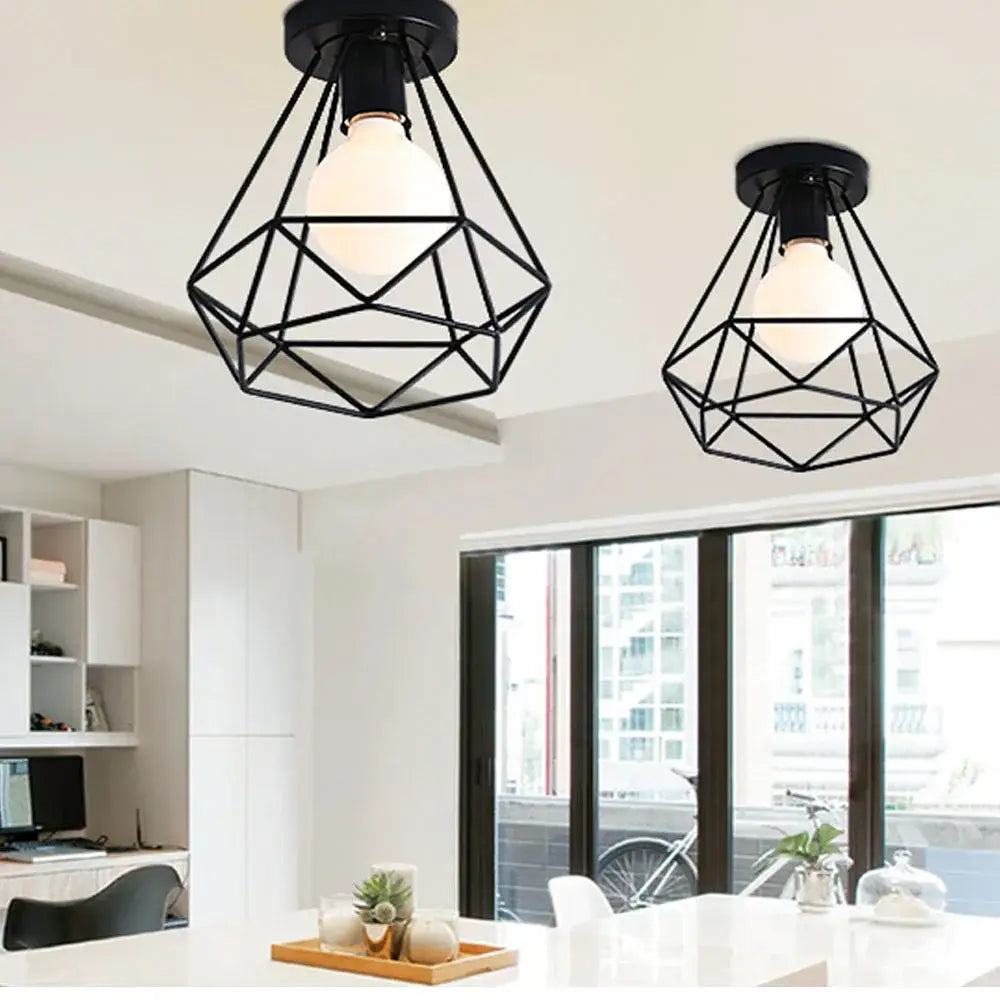 Black geometric metal industrial vintage ceiling light fixture with exposed bulb for kitchen decorbites industrial vintage style