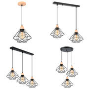 Black metal cage ceiling chandelier with warm wood accents and exposed bulbs for industrial wood ceiling decorbites lighting