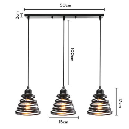 Industrial wood pendant light black metal with three spiral shades for décorbites industrial wood dining room fixture