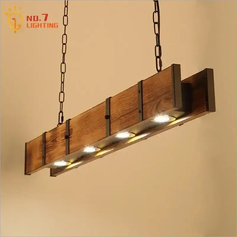 Industrial wood pendant lights with black metal accents and four recessed led bulbs for rustic dining room decorbites industrial wood
