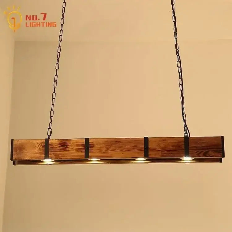 Rustic wooden bar pendant lights with black metal accents and four embedded lights for dining room decorbites industrial wood pendant