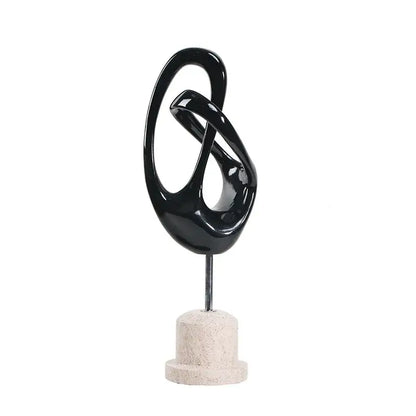 Black glossy ceramic abstract metal horse decoration on a light stone base for living room sculpture display