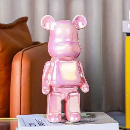 Pink holographic finish Be@rbrick piggy bank with iridescent cabinet sculpture decor for living room display