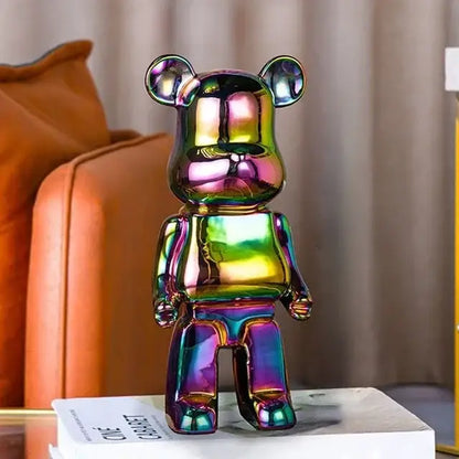 Iridescent rainbow-finished bearbrick piggy bank with glossy surface for bear tv cabinet sculpture decor