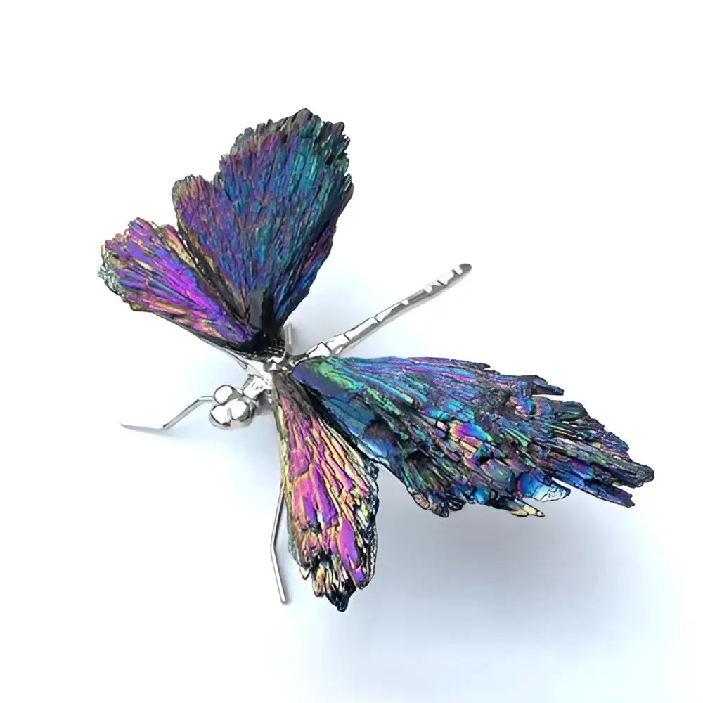 Iridescent decorative figurines crystal dragonfly brooch with purple blue green wings and silver-toned metallic body