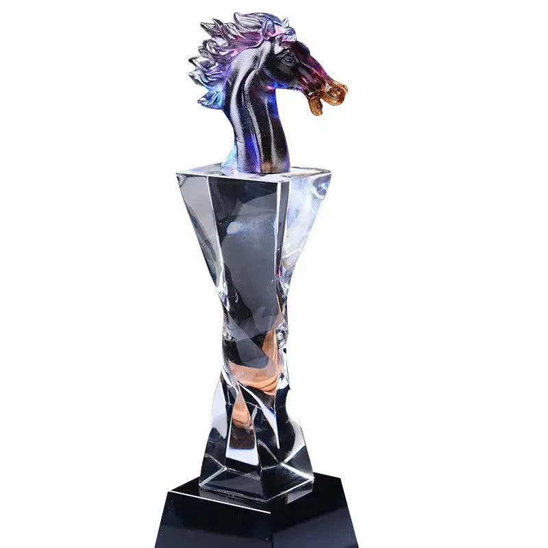 Iridescent decorbites crystal horse trophy with faceted crystal base for elegant living room decor display