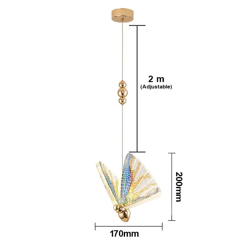 Iridescent gold butterfly pendant light with blue green silver wings for bedroom and living room decorbites butterfly