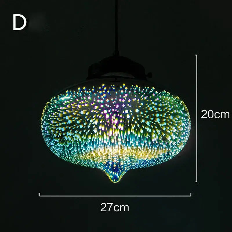 A 20cm by 27cm iridescent glass pendant light with glowing teal, green, yellow, and purple dots for living room decor