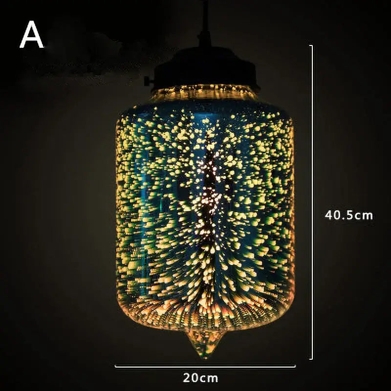 Iridescent starburst glass pendant lights with 3d effect in warm yellow and blue hues for living room decor