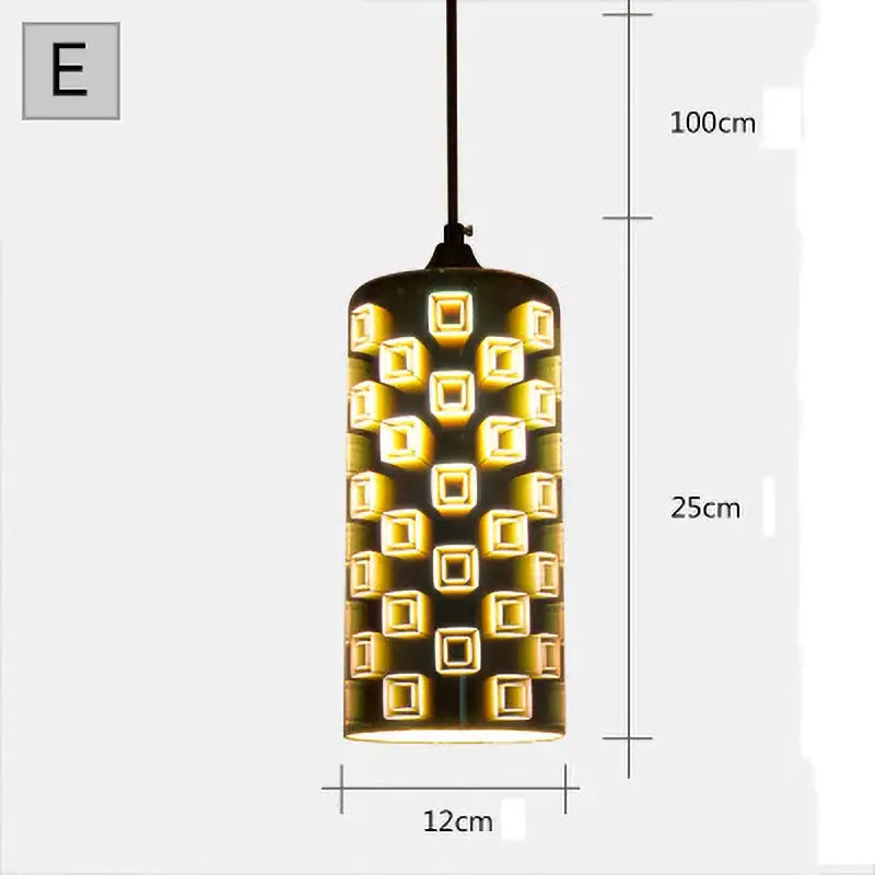 Cylindrical black glass pendant light featuring a grid of glowing square led lights for living room decor