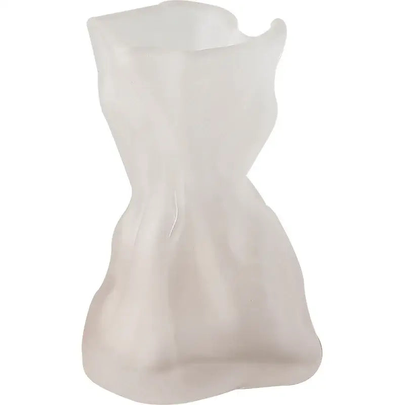 Irregular folded clear glass vase by decorbites shaped like a translucent white plastic dress for living room decor