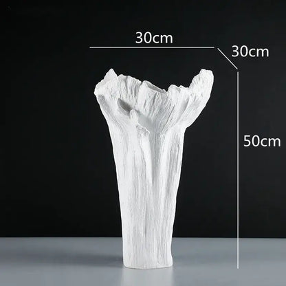 White ceramic irregular resin vase with black and white textured tree trunk design for living room decorbites decorbites irregular