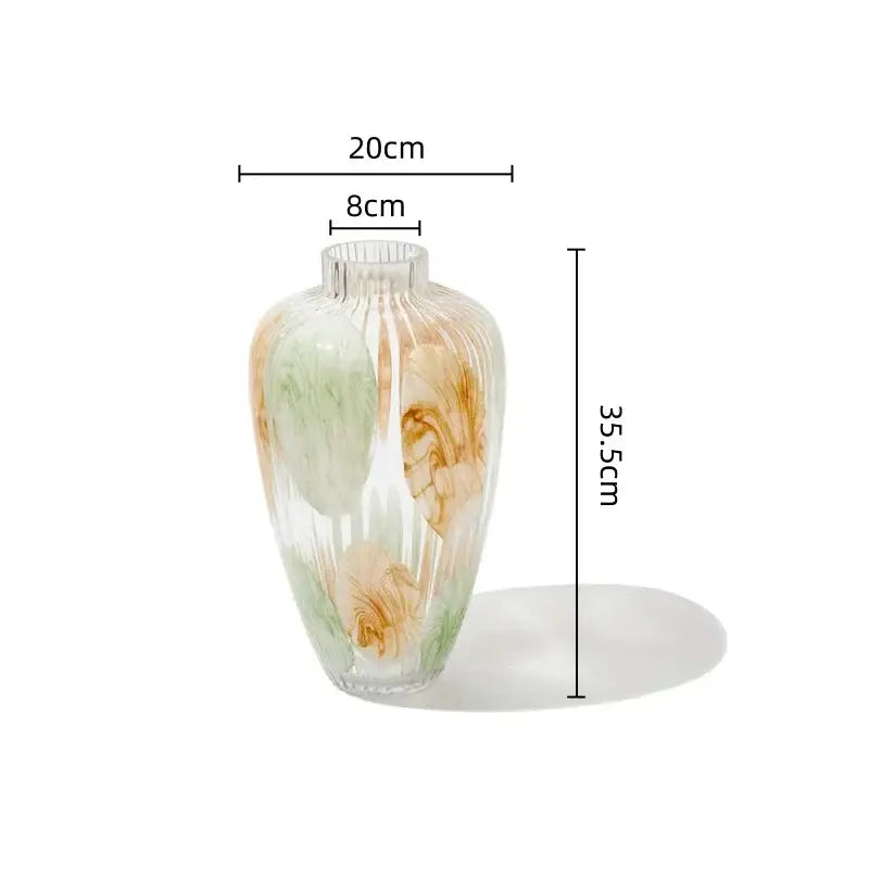 A translucent decorbites clear glass vase with fluted neck ribbed body in green and brown for living room decor