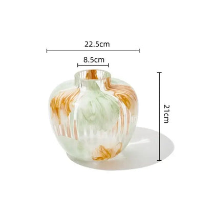 Irregular ribbed green and brown clear glass vase with swirling amber patterns for decorbites clear glass living room decor
