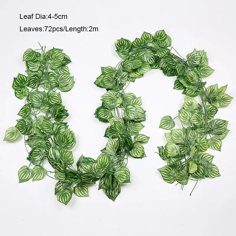 Ivy green fake garland vine with 72 green fake leaves, 2 meters long, ideal for outdoor door decoration