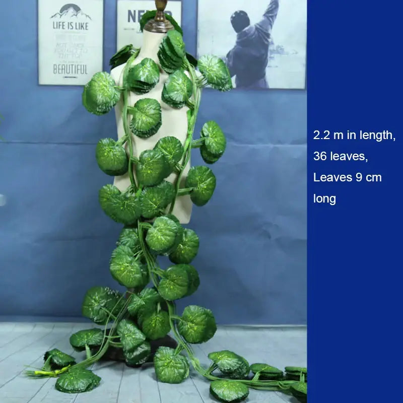 Green ivy fake leaves garland vine with 36 round glossy leaves for front door outdoor decoration