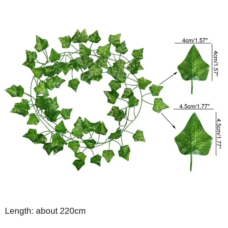 Green fake leaves garland vine with detailed ivy green fake leaf patterns measuring about 220cm for outdoor decoration