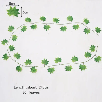 Green artificial maple leaf garland vine with 30 ivy green fake leaves totaling 240cm for outdoor decoration