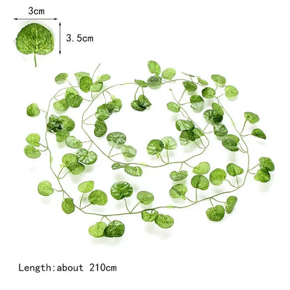 Ivy green fake garland vine with green fake leaves measuring 3 by 3.5 cm for outdoor front door decoration 210cm long