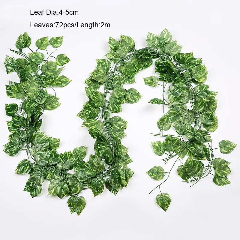 Ivy green fake garland vine with variegated green fake leaves and wire stems for outdoor front door decoration