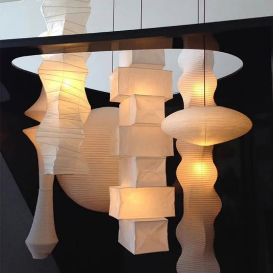 Japandi White Rice Paper Akari Pendant Light - Decorbites
