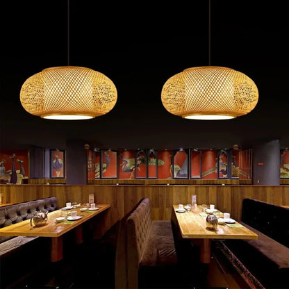 Japanese Bamboo Woven Pendant Lantern - Decorbites