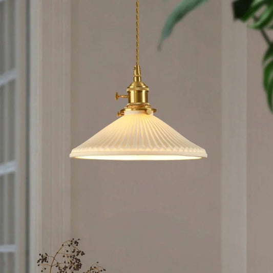 Japanese Ceramic Pendant Light in White and Bronze - Decorbites