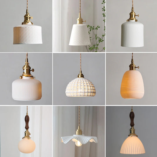 Japanese Ceramic Pendant Light With Copper Finish