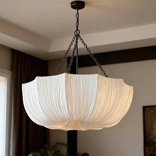 Japanese Fabric Flower Pendant Light With Iron Chain - Decorbites
