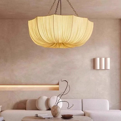 Japanese Fabric Flower Pendant Light With Iron Chain - Decorbites