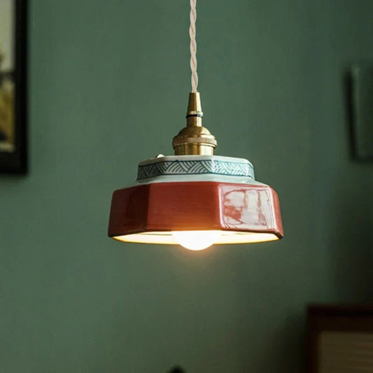 Japanese Retro Ceramic Pendant Light in Red or Blue - Decorbites