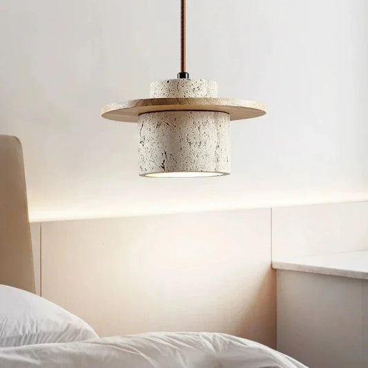 Japanese Stone and Wood Cream Pendant Light - Decorbites