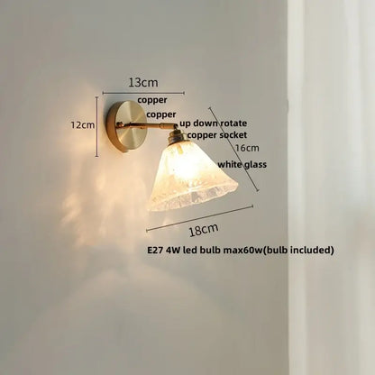 Copper-finished japanese style wall sconce with white textured glass shade for decorbites japanese style led bedroom pull light