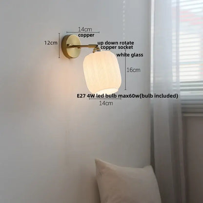Copper wall sconce with white glass shade japanese style led brass wall sconce decorbites bedroom light with pull chain