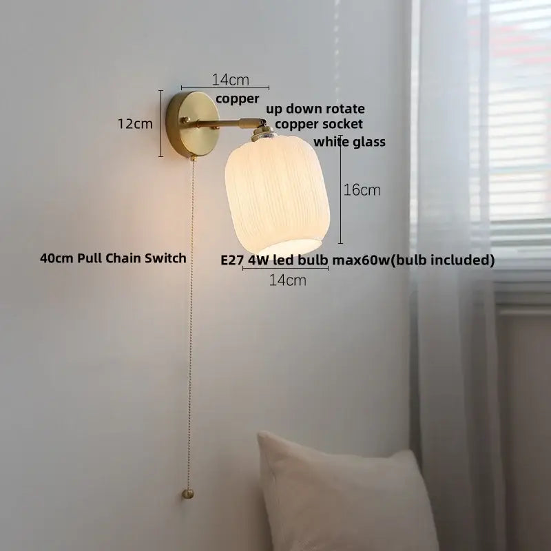 Copper wall sconce with white glass shade and e27 4w led bulb decorbites japanese style led brass bedroom light